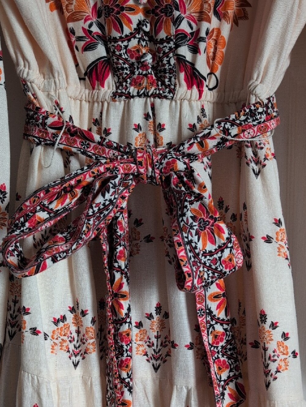 A Loves A Bohemian Embroidered V-Neck Maxi Dress in Cream and Orange - Picture 4 of 5